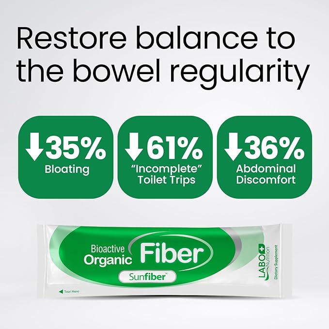 LABO Nutrition Bioactive Organic Fiber – Sunfiber PHGG Soluble Prebiotic Fiber - Digestive Regularity &amp Gut Health – Partially Hydrolyzed Guar Gum Low FODMAP Unflavored Vegan Non-GMO 30 Sache
