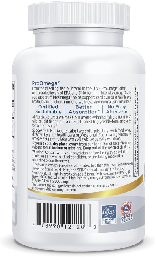 Nordic Naturals ProOmega Lemon Flavor - 60 Soft Gels - 1280 mg Omega-3 - High Potency Fish Oil with EPA &amp DHA - Promotes Brain Eye Heart &amp Immune Health - Non-GMO - 30 Servings