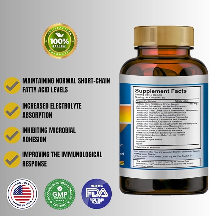 Probiotic Supplement 2 Pack100 Billion CFUs 200 Capsules.
