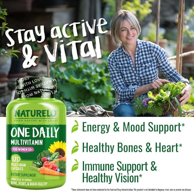 NATURELO Calcium Supplement - for Bone Strength with Calcium 600mg - 240 Vegetarian Capsules and One Daily Multivitamin for Women 50+ (Iron Free) - 120 Capsules - 4 Month Supply Bundle