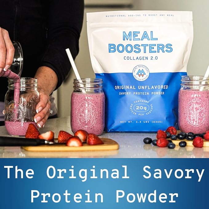 Meal Boosters Savory Protein Powder Supplement | 15–20g Complete Protein Meal Enhancer for Cooking &amp Prep | Collagen Peptides for Gut Joint &amp Support | Keto Friendly Gluten Free (Unflavored)