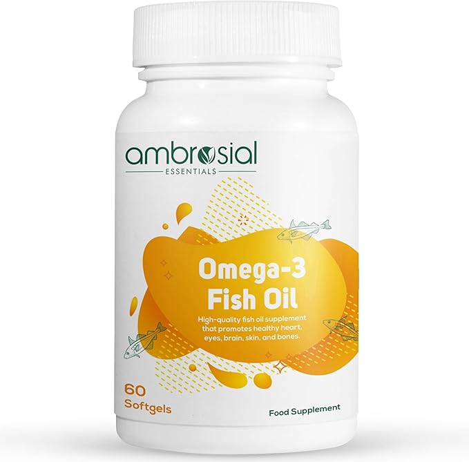 AMBROSIAL Omega 3 Fish Oil 1000mg | 180mg EPA &amp 120mg DHA (Pack of 1-60 Softgels) (Pack of 1-60 Softgels)