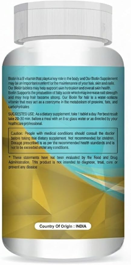 Biotin 30mcg Supplement for Hair Growth Strong Hair and Glowing Skin Fights Nail Brittleness 90 Tablets