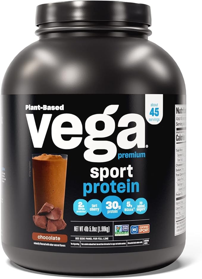 Vega Organic All-in-One Vegan Protein Powder Chocolate - Superfood Ingredients Vitamins &amp Sport Premium Vegan Protein Powder Chocolate(45 Servings) 30g Plant Based Protein5g BCAAs