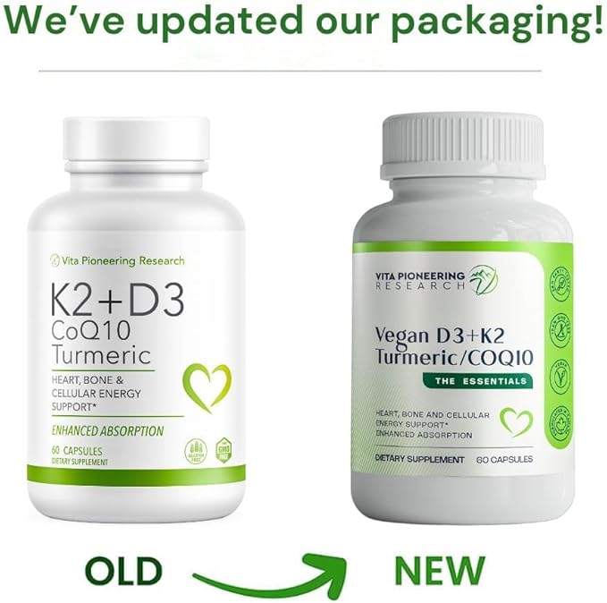 5-in-1 Vitamin D3 2000IU + K2Vital Vitamin K2 with Turmeric and COQ10 - with Avocado Powder for Enhanced Absorption - Heart Bone Cellular Health Support