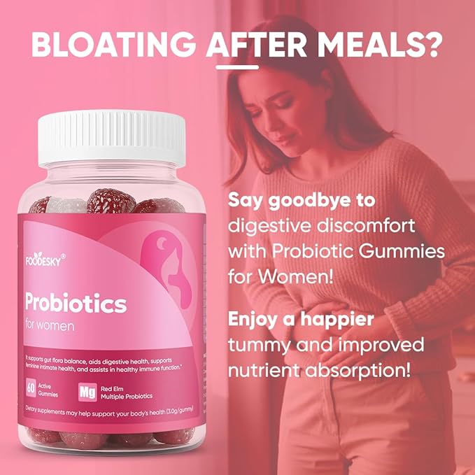 Probiotics for Women Gummies - Multiple Probiotics &amp Red Elm - Supports Gut Flora Feminine Health &amp Immune Function - 60 Active Daily Gummies (2PCS)