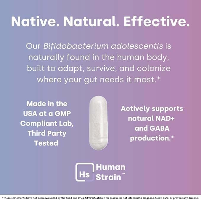 Human Strain Bifidobacterium Adolescentis Probiotic | Fewer Urgent Bowel Movements Reduced Bloating/Gas &amp Digestion Support | Clinically Studied Synbiotic | 30ct (30 Day Supply)