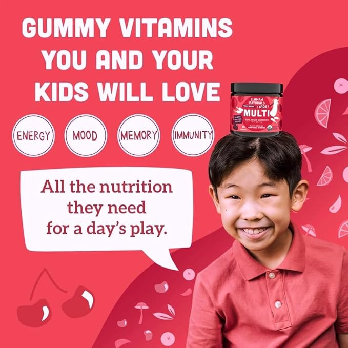 Llama Naturals Kids Multivitamin Gummies | Real Fruit No Added Sugar Cane | Organic Vegan Toddler Whole Food Vitamins | Vitamin D C &amp Beta Carotene Gummy Supplement | Cherry 90 Ct (1-2 Months)