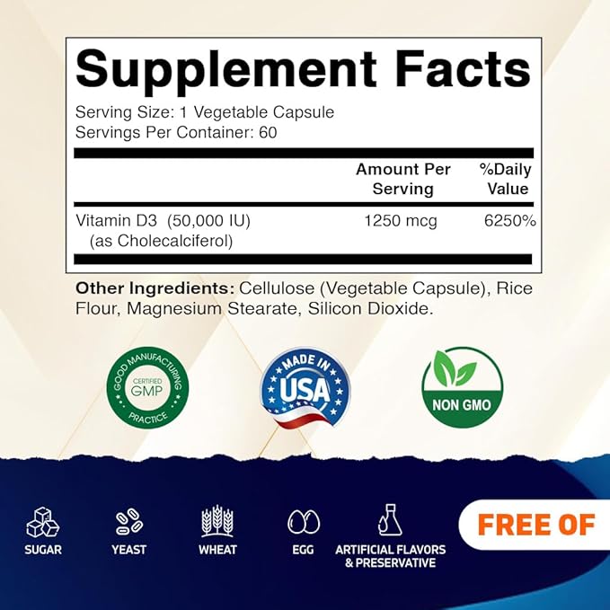 Vitamatic 3 Pack Vitamin D3 50000 IU (as Cholecalciferol) Once Weekly Dose 1250 mcg 60 Veggie Capsules 1 Year Supply Progressive Formula Helping Vitamin D Deficiencies