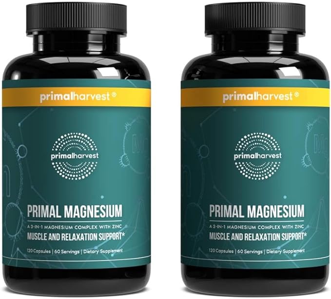 Primal Harvest Magnesium Supplement Complex 310mg by Primal Harvest with Magnesium Glycinate Citrate Malate and Zinc 2 Pack 240 Capsules