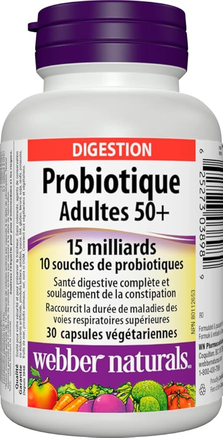 Webber Naturals Probiotic Adult 50+ 15 Billion Active Cells 10 Probiotic Strains 30 Capsules