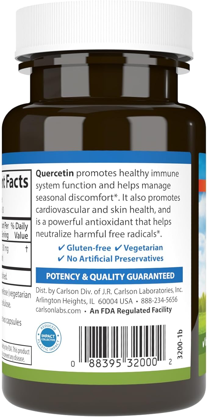 Carlson - Quercetin 500 mg Seasonal Support Skin Health Optimal Wellness 60 Vegetarian Capsules