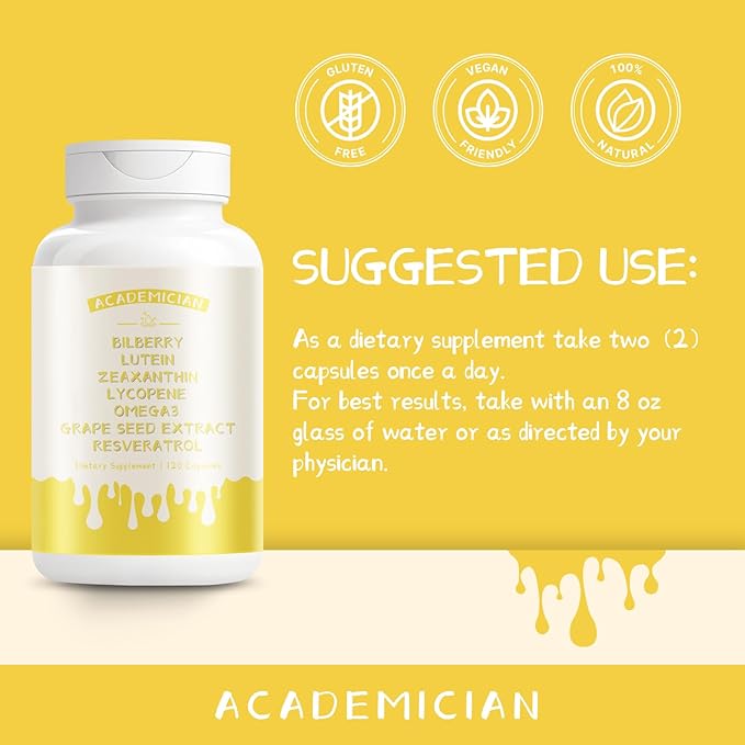 Omega 3 Fish Oil Supplements with Lutein Zeaxanthin Bilberry Vitamins Capsules Grape Seed Extract Supplement - 120 Count