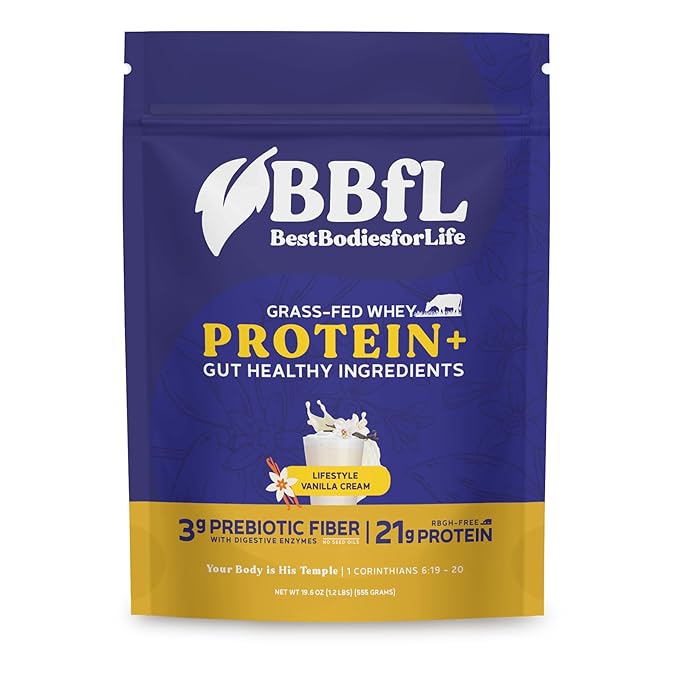 BBfL Grass-Fed Whey Protein Shake – 21g rBGH-Free Protein Vanilla Bean + Apple Cider Vinegar Prebiotics Digestive Enzymes Supports Gut Health – All-in-One Shake for Women &amp Men (15 Servings V