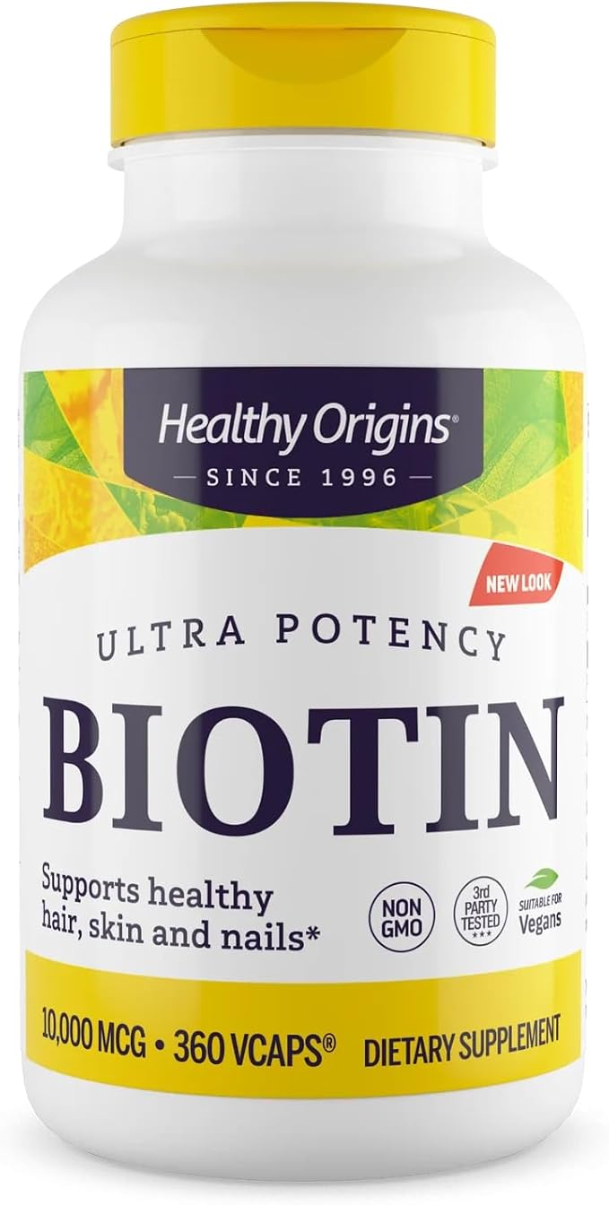 Healthy Origins Biotin 10000 mcg (USP Grade Non-GMO Gluten Free Hair Support Nail Support) 360 Veggie Caps