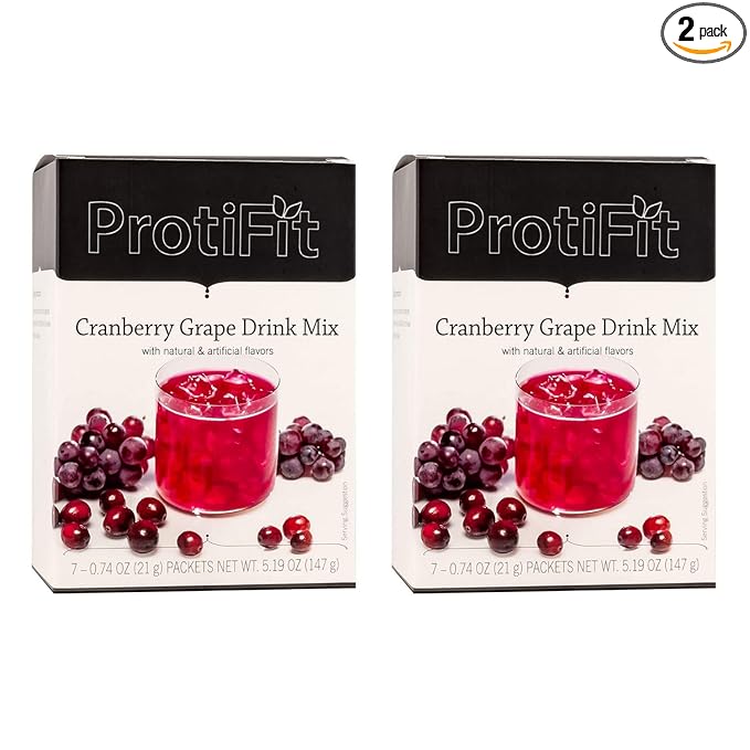 PROTIFIT - High Protein Cranberry Grape Fruit Drink 2 Pack 15g Protein Low Calorie Sugar Free Ideal Protein Compatible 7 Servings Per Box (2 Pack)