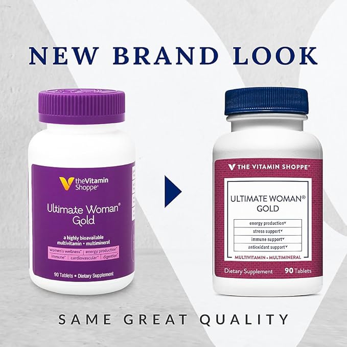 The Vitamin Shoppe Ultimate Woman Gold Multivitamin - with Iron B Vitamins &amp Vitamin D3 and More to Support Energy Production Bone &amp Immune Health - Gluten Free Multi-Mineral (90 Tablets)