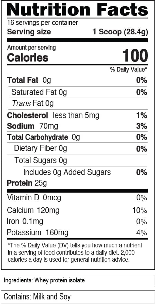 Evlution Nutrition 100% Isolate Whey Isolate Protein Powder 25 G of Fast Absorbing Protein No Sugar Added Low-Carb Gluten-Free (Unflavored 1 LB)