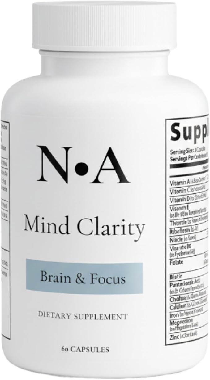 N•A Mind Clarity Brain Supplement - Nootropic for Memory Focus &amp Mental Clarity with DMAE GABA Bacopa Phosphatidylserine - Complete Multivitamin + DHA - 60 Veggie Capsules Made in USA