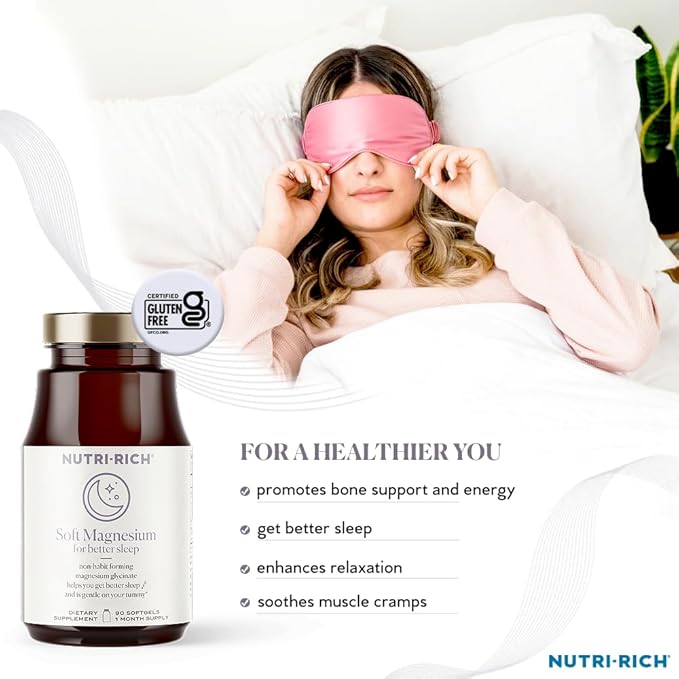 Nutri-Rich Magnesium Glycinate Chelate Magnesium 400mg for Better Sleep MCT Oil High Potency Easy Absorption Muscle Heart Health Relaxation Gluten Free No Soy No Artificial Additives