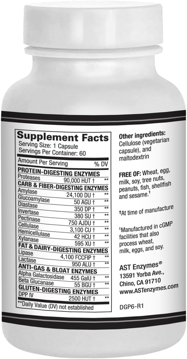 Digest-GI Extra Strength –Digestive Enzymes Supports Breakdown of Proteins Fats Carbohydrates and Gluten 60 Capsules