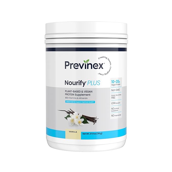 Nourify Plus Plant-Based Protein Shake - All Natural Vegan Protein Powder High Protein &amp Low Sugar Gluten Free Soy Free &amp Dairy Free Vanilla Protein Powder (27.7 oz)