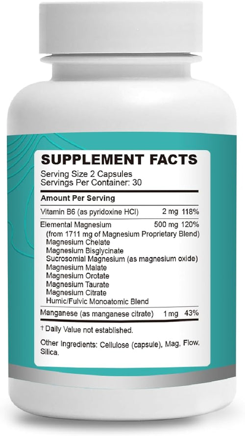 7-in-1 Magnesium Complex Capsules - High Absorption Memory Sleep &amp Mood Support - Magnesium Glycinate Malate Taurate Citrate and More - Vegan Gluten-Free Soy-Free | 60 Capsules