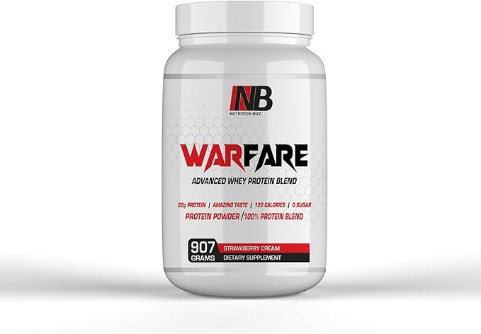 Warfare 2 lbs Advanced Whey Protein Blend 22g Protein per Serving Amazing Flavors (2 lbs Strawberry Cream)