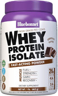Bluebonnet Nutrition Whey Protein Isolate Powder Whey From Grass Fed Cows 26g of Protein No Sugar Added Gluten Free Soy free kosher Dairy 1 Lb 14 Servings Chocolate Flavor