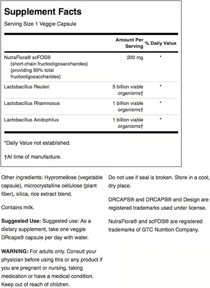 Swanson L. Reuteri Probiotic Plus with L. Rhamnosus L. Acidophilus &amp FOS Prebiotic for Gut-Health-Conscious Adults - 7 Billion CFU (30 Vegan Capsules 2 Pack)