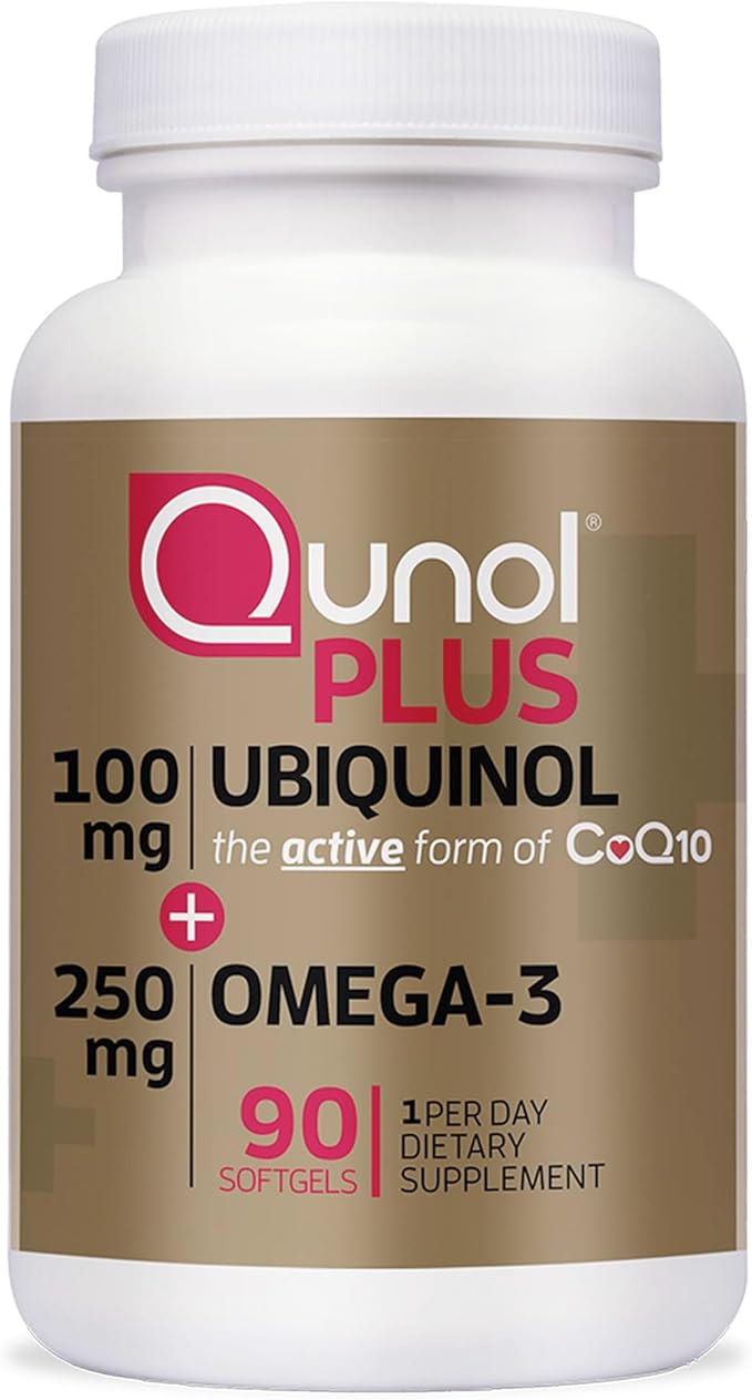 Qunol Plus Ubiquinol CoQ10 100mg with Omega 3 Fish Oil 250mg Extra Strength Antioxidant Supplement 90 Count