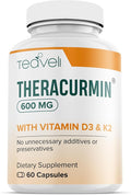 Theracurmin Turmeric Curcumin Supplement- Advanced Joint Bones and Muscle Support with Vitamin D3 and K2 (MK-7)– 600mg Theracurmin- No Stearates Clean Label- 60 Capsules