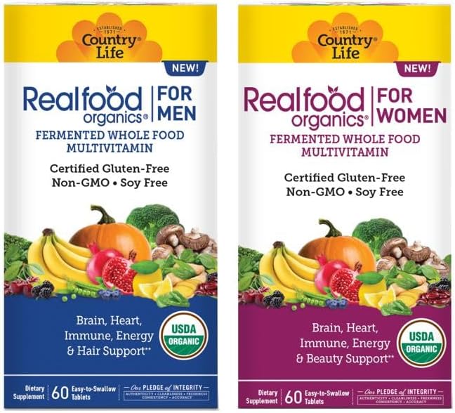 Country Life Realfood Organics for Women and Men Bundle - Certified Gluten Free Certified Vegan Certified USDA Organic - 60 Tablets