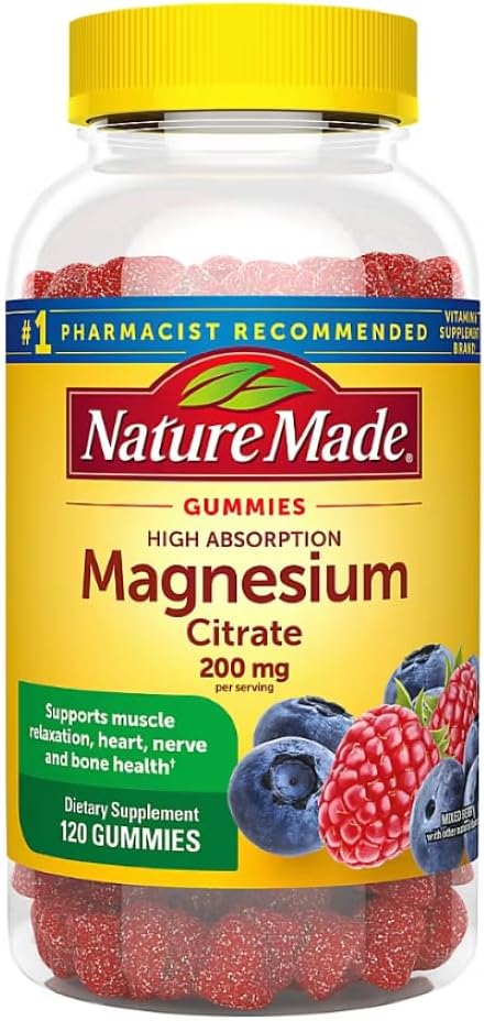 Nature Made Magnesium Citrate Gummies–Men &amp Women Multivitamin (200mg per Serving 120 Gummies) + Bonus 1 Elbow Support