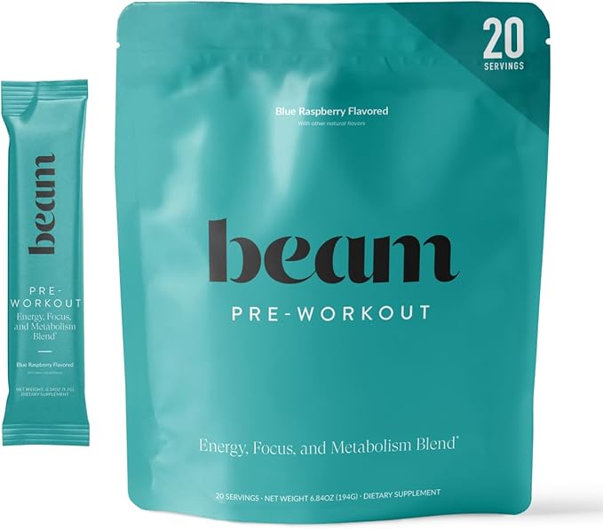 Beam Pre Workout Powder – Pre Workout Supplement with Organic Caffeine 350 mg Electrolytes &amp Nootropic Focus Support No Sugar Pre Workout for Women &amp Men Blue Raspberry Flavor 20 Servings