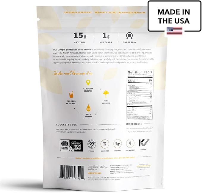 Sprout Living Simple Sunflower Seed Protein Powder 15 Grams Organic Plant Based Protein Powder Without Artificial Sweeteners Non Dairy Non-GMO Vegan Gluten Free Keto Drink Mix (1 Pound)
