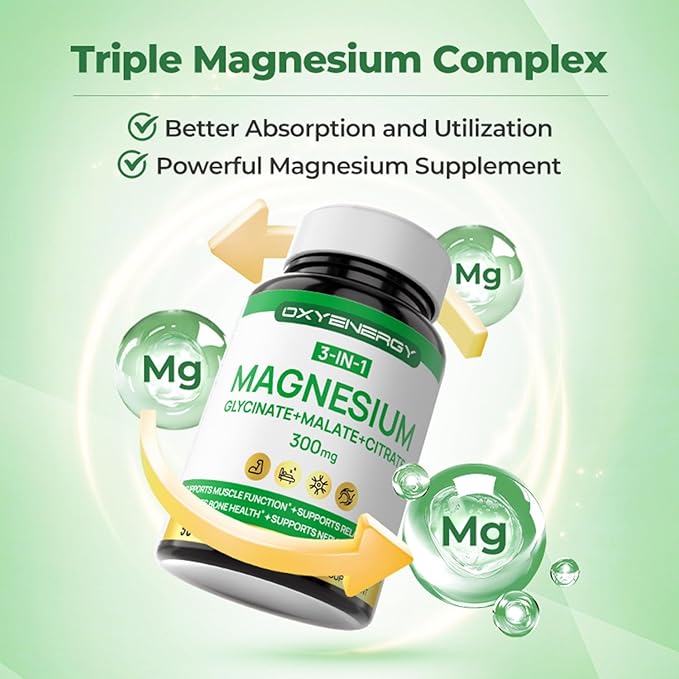 OxyEnergy NAD Supplement Anti-Aging &amp Cellular Renewal 28 Packets &amp Triple Magnesium Complex Magnesium Glycinate 300mg 90 Capsules