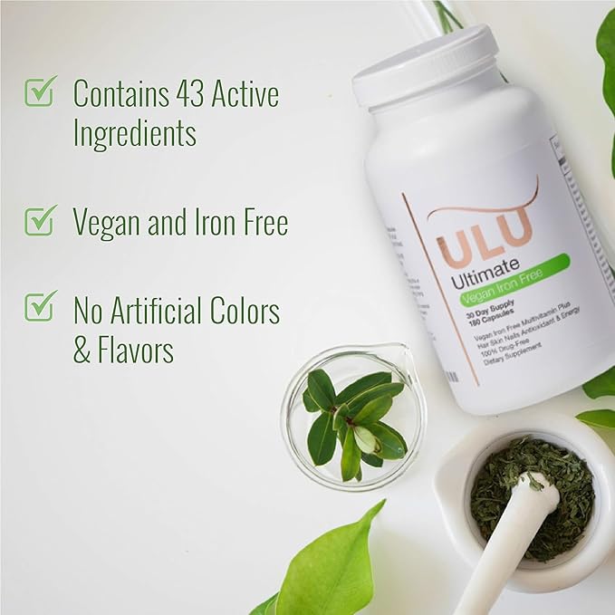Ultimate Multivitamin: Vegan Iron Free Promotes Stronger Hair Skin &amp Nails and Improves Antioxidant &amp Energy with Better Sleep &amp Less Stress - 180 Capsules (30-Day Supply)