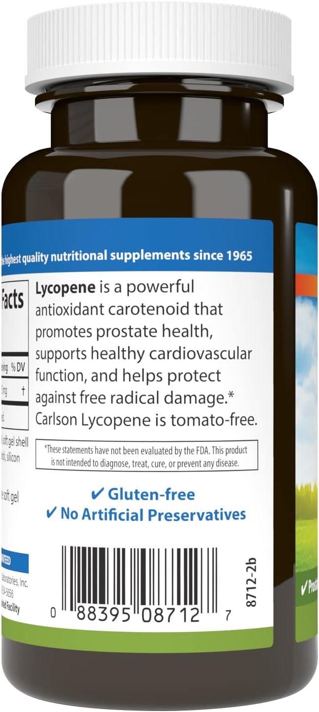 Carlson - Lycopene 15 mg Tomato-Free Prostate Health &amp Circulation Support Optimal Wellness 180 Softgels