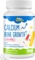 500 MG Calcium Supplement with Vitamin D3 &amp K2 Zinc Magnesium &amp Prebiotics. Kids Vitamins for Kids' Height. Bone Strength High Absorption Orange Chewables Non-GMO Gluten Free 60 Tabs