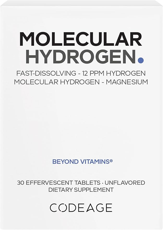 Codeage Molecular Hydrogen Supplement - Fast-Dissolving 12 PPM Hydrogen Water Tablets with Elemental Magnesium - Hydration Tablet Body Function - Unflavored Vegan Non-GMO Gluten-Free - 30 Tablets