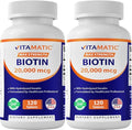 Vitamatic High Potency Biotin 20000 mcg (20mg) with Keratin 100mg - 120 Vegetarian Tablets - Biotin Supplements for Healthy Hair Skin &amp Nails for Adults (120 Count (Pack of 2))