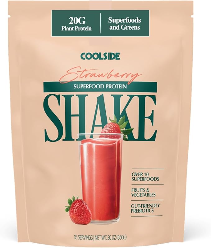Coolside Superfood Plant Protein – 20g Smooth Seed Protein Blend – Prebiotic Fiber for Easy Digestion – Superfoods and Greens - Daily Wellness Shake for Health and Longevity - Strawberry