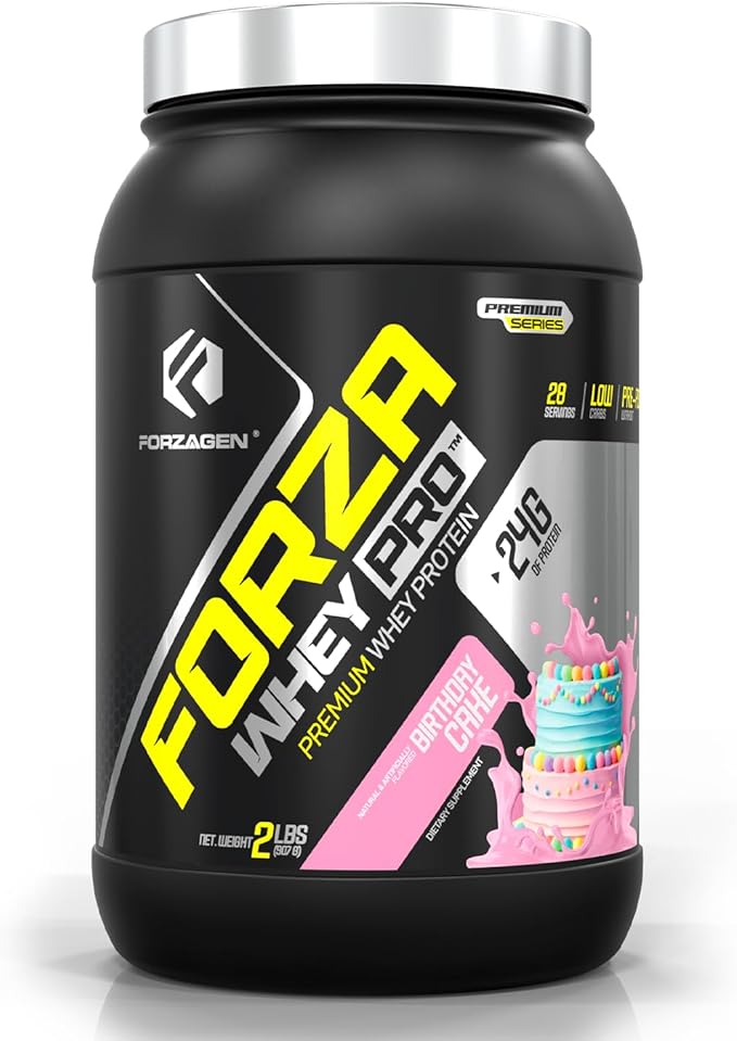 Forzagen Whey PRO Low Carb Protein Powder | 24g of Protein per Serving No Added Sugar Gluten Free Premium Whey for Shakes &amp Mixes for Men &amp Women BCAA | Birthday Cake 2 lbs. (28 Servings)