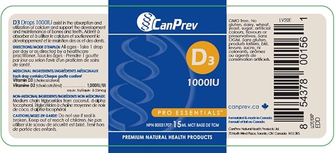 CanPrev D3 Drops 1000iu mct Oil Base 0.5 Ounce