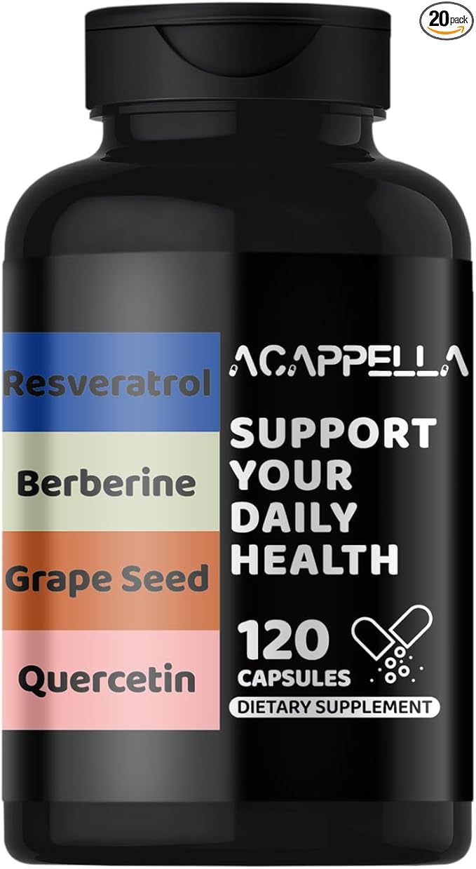 ACAPPELLA Resveratrol Berberine Grape Seed Quercetin Capsule - Polyphenols Supplement with Green Tea Extract N-Acetyl-L-Cysteine Digestive Gut Health Supplement (1)