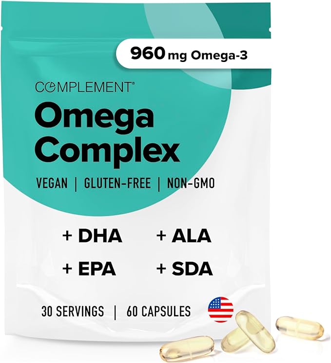 Vegan Omega 3 Supplement- 960mg Omega-3 Fatty Acids DHA EPA SDA ALA Supplement - Immune Support- 30 Servings 60 Liquid Capsules