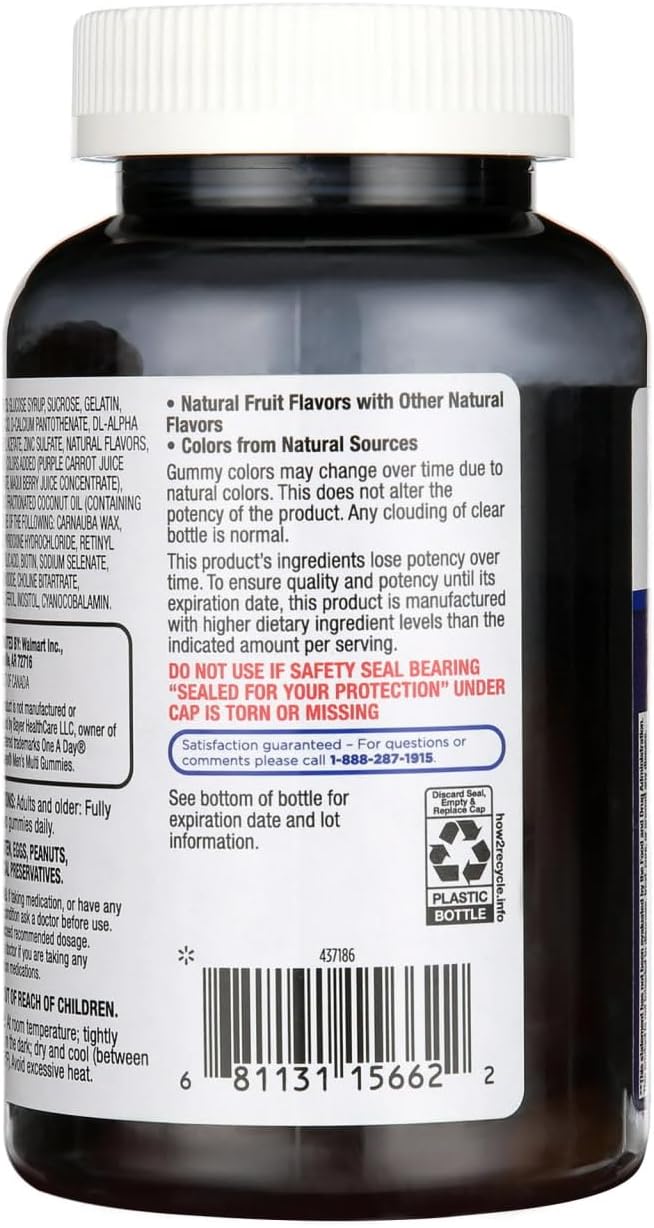 Equate Men's Multivitamin Gummies Daily Multivitamin for Adult Men Natural Mixed Fruit Flavor 150 Count (75 Servings) Sticker