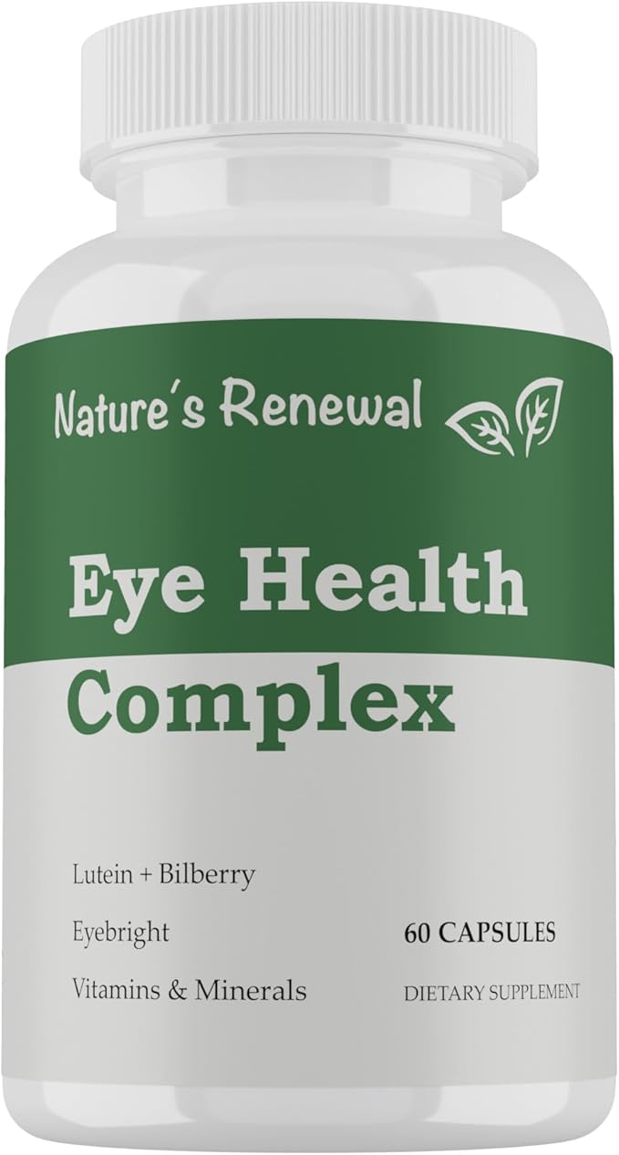 Nature's Renewal Eye Health Complex Supplement - Lutein Zeaxanthin Lycopene Bilberry Eyebright Carotenoids Macular Support Herbs Sight Care Vitamins Vision Antioxidants - 60 Capsules
