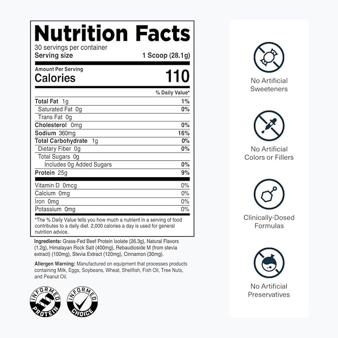 Transparent Labs Grass-Fed Beef Isolate Protein Powder – Naturally Flavored Dairy-Free Protein with 25g of Protein per Serving for Increased Recovery &amp Strength – 30 Servings Vanilla